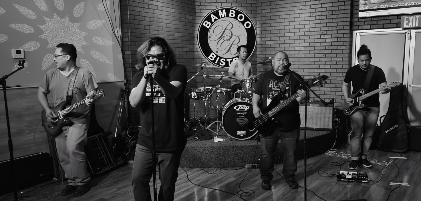 Pinoy Rock Band performing on stage at Bamboo Bistro,